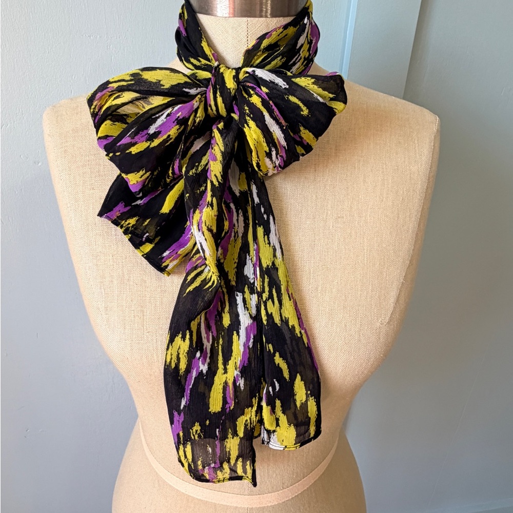 Vibrant Black, Purple and Yellow Scarf with Purple Accents